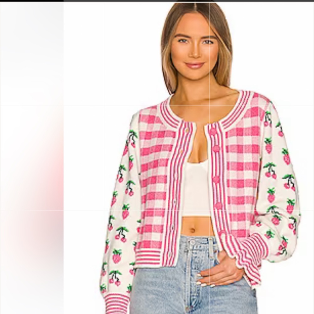 Love Shack Fancy Keoni Berry- Patterned Sweater XL NWT RARE